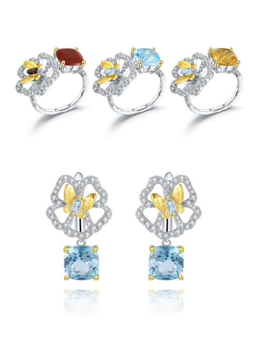 ZXI-SILVER JEWELRY 925 Sterling Silver Swiss Blue Topaz Artisan Butterfly  Flower  Pendant Necklace 3