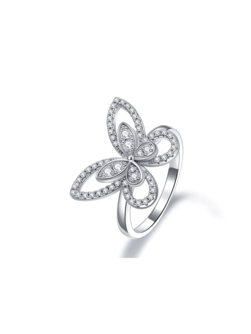 A&T Jewelry 925 Sterling Silver High Carbon Diamond Butterfly Dainty Band Ring 0
