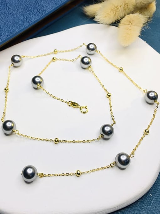 Gold color 925 Sterling Silver 8mm Shell Pearl Necklace with 50cm length