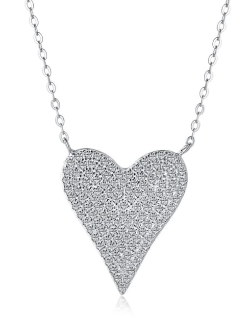 DY190287, White Gold color 925 Sterling Silver Cubic Zirconia Heart Necklace