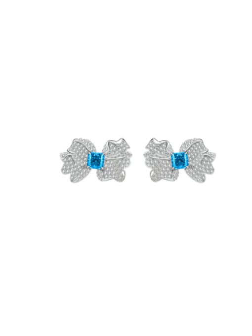 aquamarine 925 Sterling Silver High Carbon Diamond Bowknot Luxury Cluster Earring