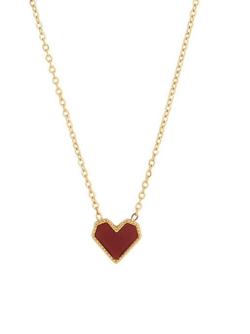 French Red Heart Gold Titanium Steel Enamel Heart Minimalist Necklace