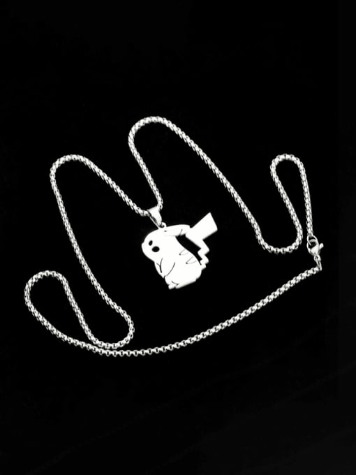 MEN PO Titanium Steel Icon Pikachu Minimalist Long Strand Necklace