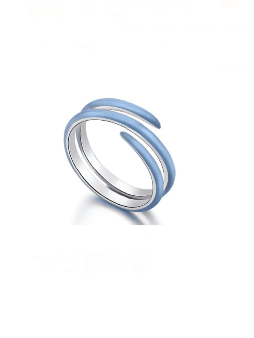 Platinum blue AY120215 925 Sterling Silver Enamel Geometric Minimalist Stackable Ring