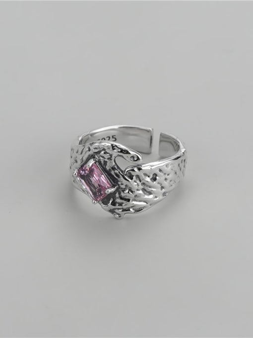 Pink 925 Sterling Silver Cubic Zirconia Irregular Vintage Band Ring