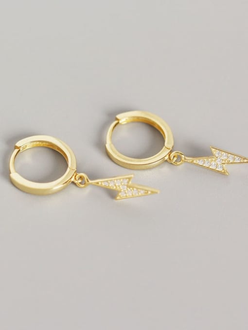 Gold 925 Sterling Silver Cubic Zirconia White Geometric Minimalist Huggie Earring