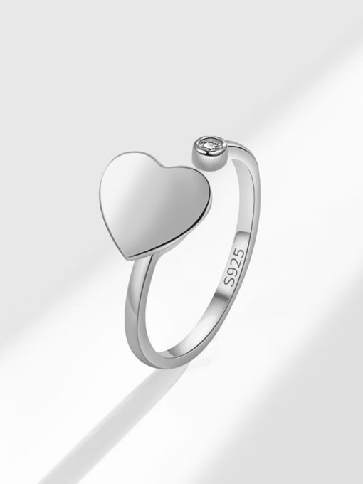 Platinum 925 Sterling Silver Heart Minimalist Rotate Band Ring