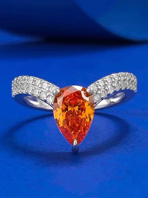 R1076 Fenda Orange 925 Sterling Silver Cubic Zirconia Orange Water Drop Dainty Band Ring