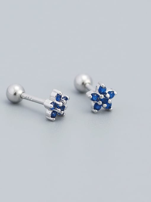 Platinum (blue stone) 925 Sterling Silver Cubic Zirconia Flower Minimalist Stud Earring
