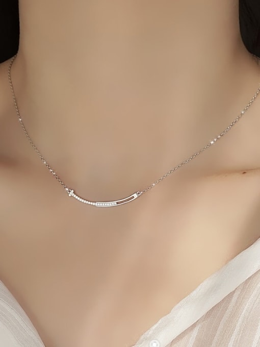White Gold 925 Sterling Silver Cubic Zirconia Smiley Geometric Minimalist Necklace