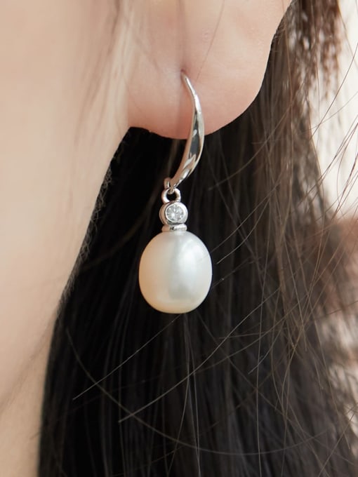 STL-Silver Jewelry 925 Sterling Silver Imitation Pearl Geometric Minimalist Hook Earring 1