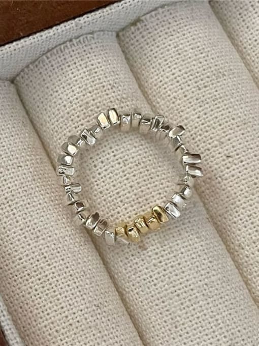 Gold and silver color matching 925 Sterling Silver Bead Geometric Vintage Ring