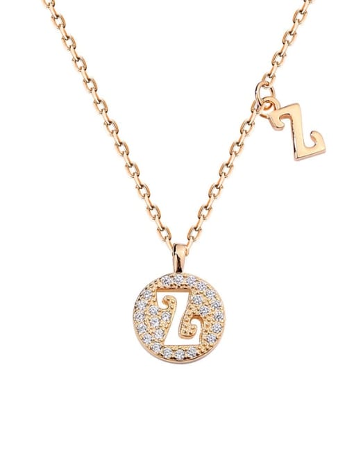 A1573 Champagne plated gold Z 925 Sterling Silver Rhinestone Geometric Minimalist Necklace