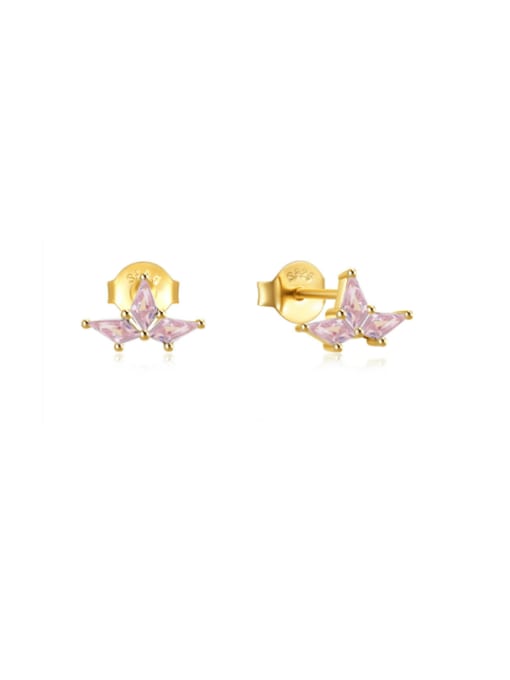 Golden pink diamond 925 Sterling Silver Cubic Zirconia Leaf Dainty Stud Earring