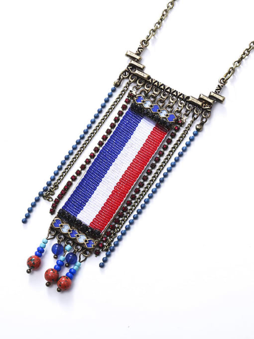 JMI Alloy Rhinestone Beads  Fabric Geometric Ethnic Hand-Woven Long Strand Necklace 0