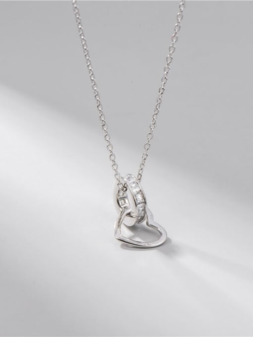 Heart shaped double ring necklace 925 Sterling Silver Cubic Zirconia White Heart Minimalist Necklace