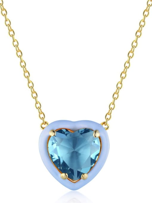 Gold blue DY190133 925 Sterling Silver Cubic Zirconia Heart Minimalist Necklace