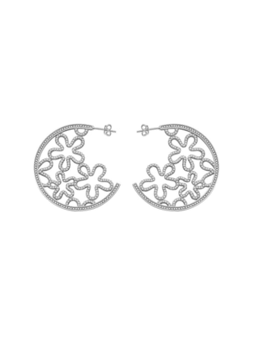 Platinum 925 Sterling Silver Cubic Zirconia Flower Trend Stud Earring