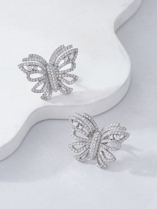 A&T Jewelry 925 Sterling Silver Cubic Zirconia Butterfly Statement Cluster Earring 2