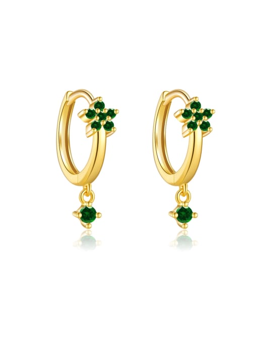 18K gold (green stone) 925 Sterling Silver Cubic Zirconia Flower Dainty Stud Earring