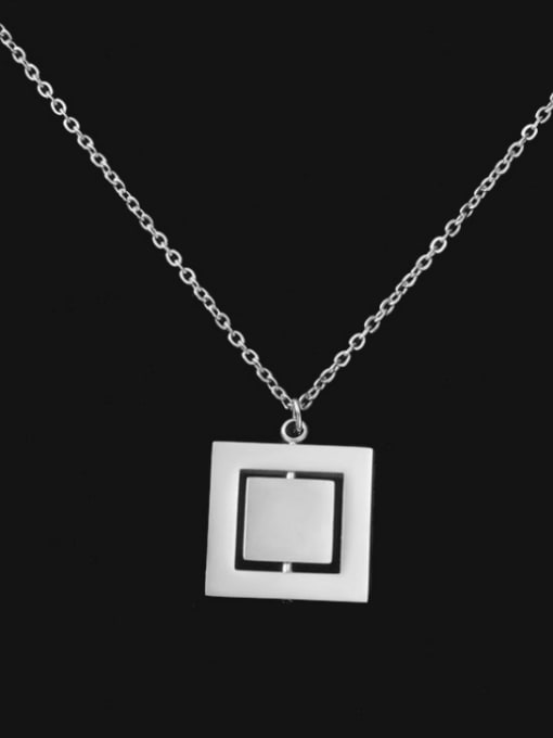 Steel color Stainless steel Rotatable Double Layer Geometric Square  Pendant Necklace