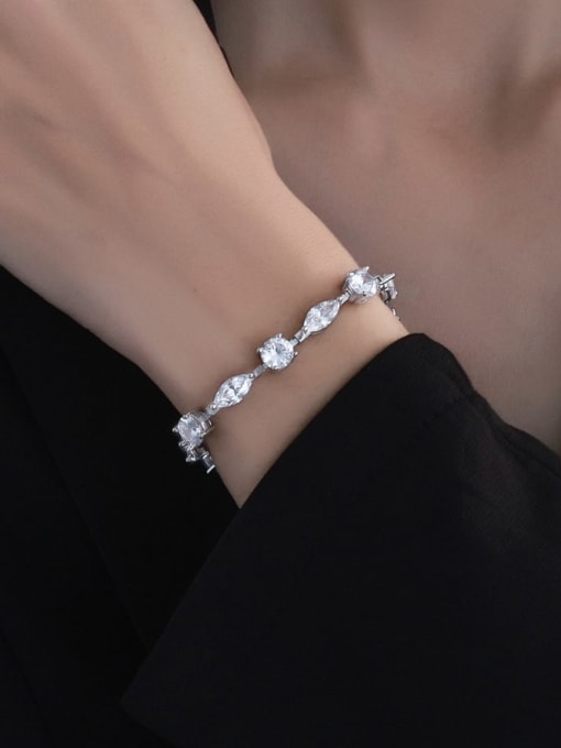 A&T Jewelry 925 Sterling Silver Cubic Zirconia Geometric Dainty Link Bracelet 3