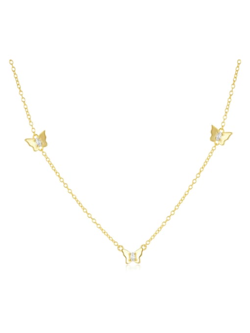 golden 925 Sterling Silver Cubic Zirconia Butterfly Minimalist Necklace