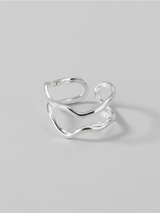 Double layer wavy line ring 925 Sterling Silver Irregular Minimalist Double wavy lines Stackable Ring