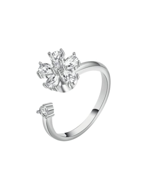 PNJ-Silver 925 Sterling Silver Cubic Zirconia Flower Cute  Can Be Rotated Band Ring 0