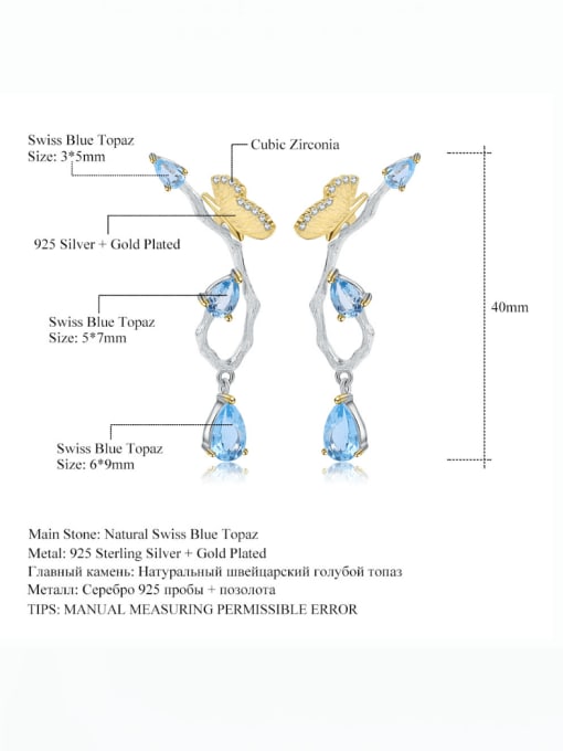 ZXI-SILVER JEWELRY 925 Sterling Silver Swiss Blue Topaz Butterfly Artisan Drop Earring 1