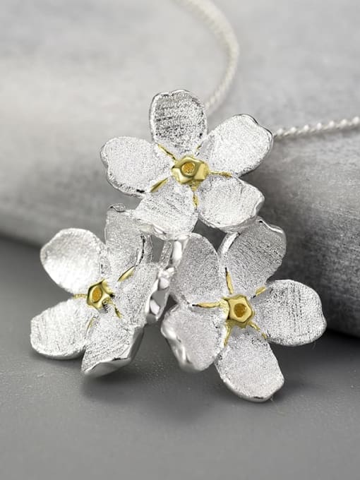Silver color separation without chain 925 Sterling Silver Forget-me-not fresh handmade design Artisan Pendant