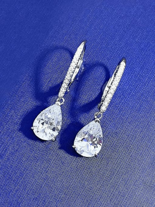 M&J 925 Sterling Silver Cubic Zirconia Water Drop Luxury Hook Earring 2