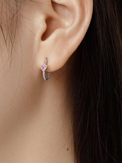 STL-Silver Jewelry 925 Sterling Silver Cubic Zirconia Heart Minimalist Huggie Earring 1