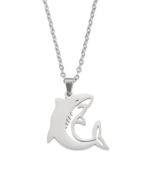 Steel color Stainless steel Minimalist   Dolphin  Pendant Necklace