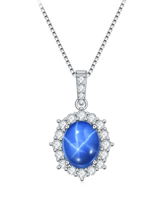 blue 925 Sterling Silver Natural Gemstone Luxury  Geometric Pendant