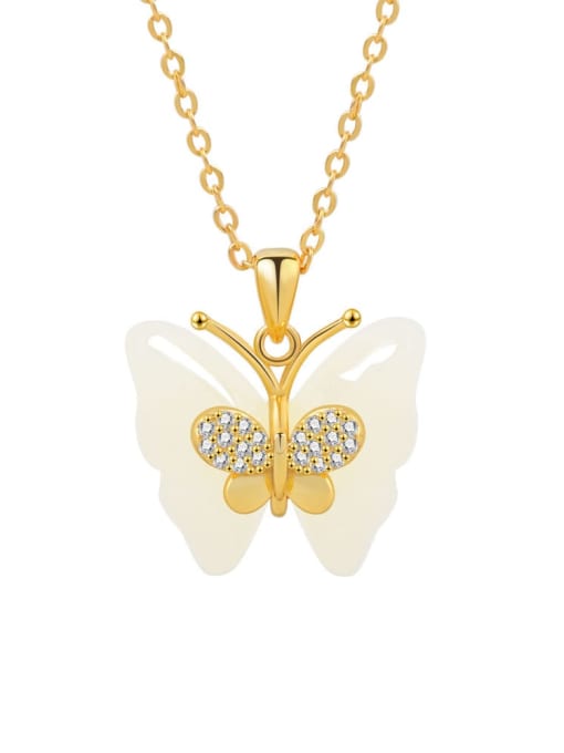 18k Gold 925 Sterling Silver Jade Butterfly Dainty Necklace
