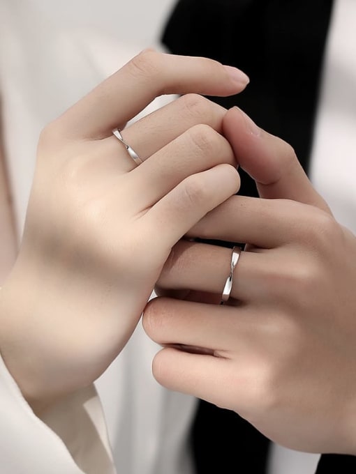 MZ- Silver 925 Sterling Silver Geometric Couple Ring 1