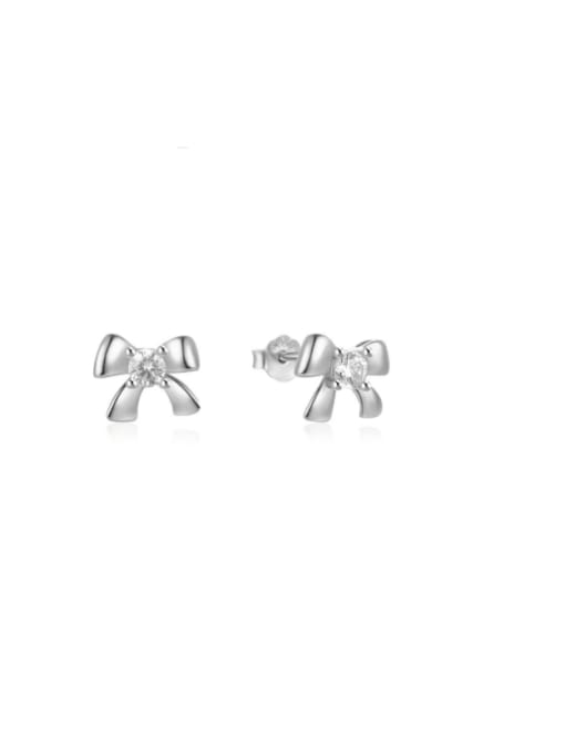 Platinum 925 Sterling Silver Bowknot Minimalist Stud Earring