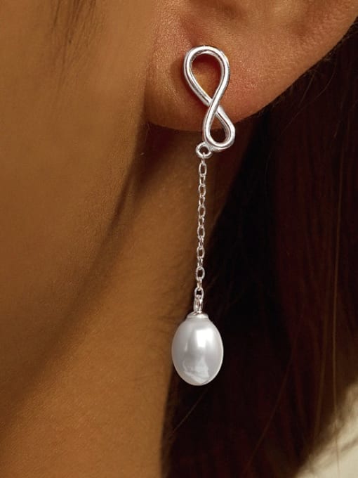 YUANFAN 925 Sterling Silver Imitation Pearl Geometric Minimalist Drop Earring 1