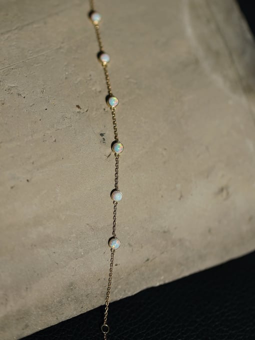 ZEMI 925 Sterling Silver Opal Geometric Minimalist Link Bracelet 0