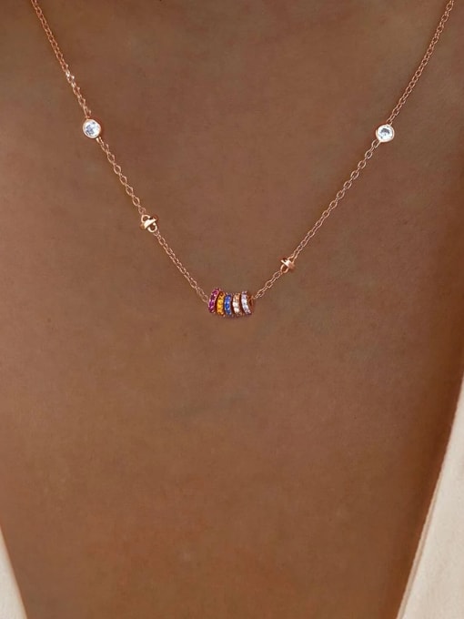 Rose Gold 925 Sterling Silver Cubic Zirconia Geometric Dainty Necklace