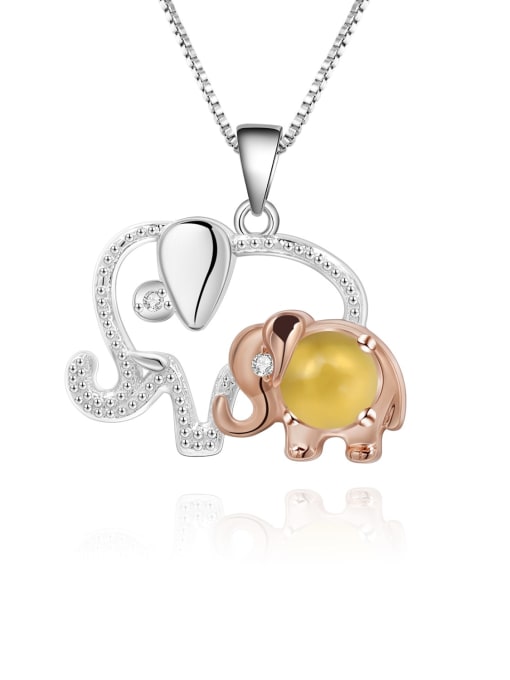 Natural yellow crystal pendant+chain 925 Sterling Silver Natural Stone  Cute Elephant Pendant Necklace