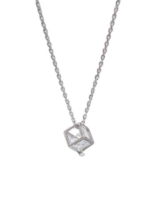 ARTTI 925 Sterling Silver Cubic Zirconia Minimalist Square Earring and Necklace Set 4