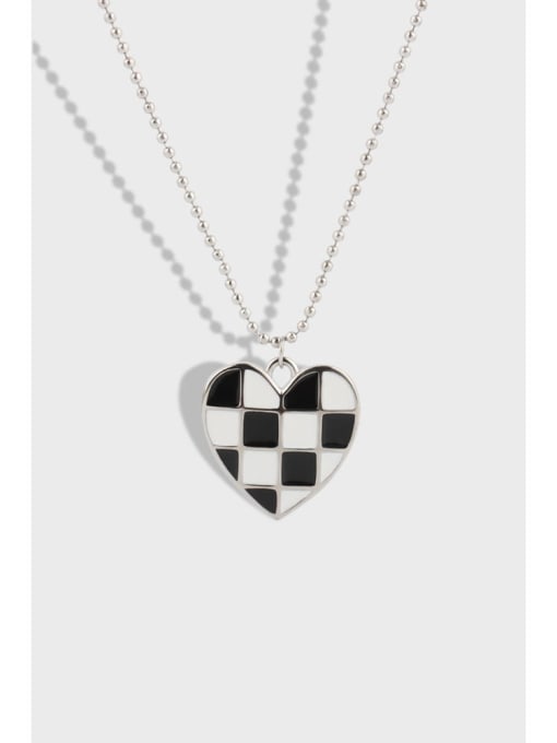 PNJ-Silver 925 Sterling Silver Enamel Heart Vintage Beaded Chain Necklace 3