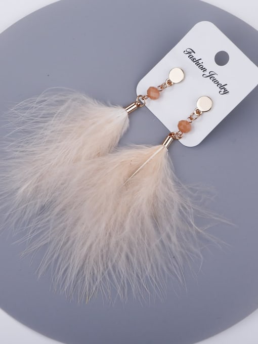 Apricot e68149 Alloy Feather Feather Bohemia Hand-Woven Drop Earring