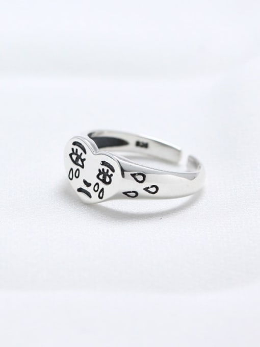 ACEE 925 Sterling Silver Heart Funny Trend Band Ring 1