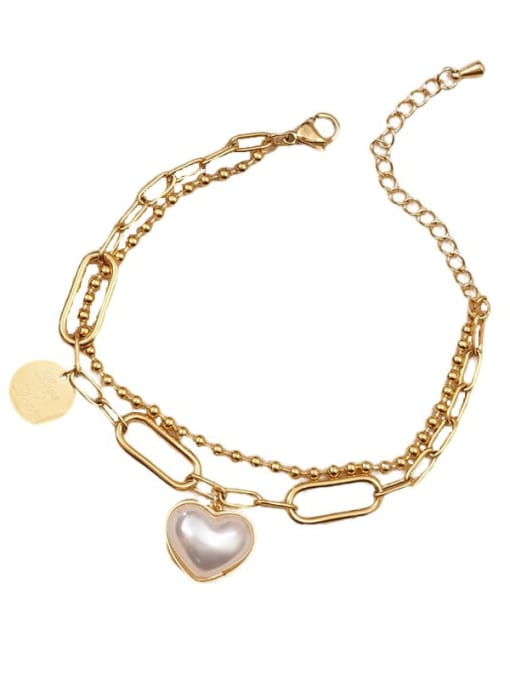 MEN PO Titanium Steel Imitation Pearl Heart Minimalist Strand Bracelet