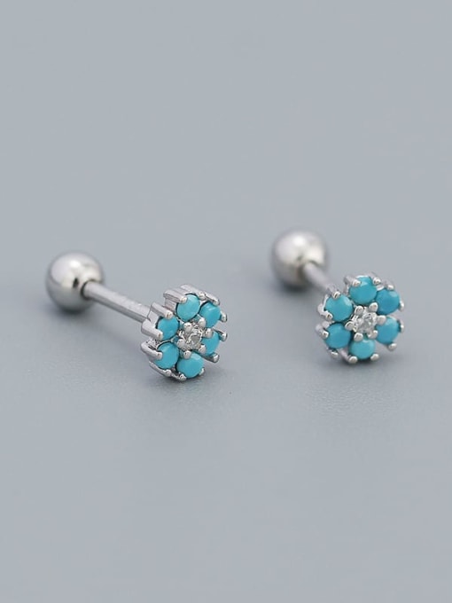White gold (Turquoise) 925 Sterling Silver Cubic Zirconia Flower Dainty Stud Earring