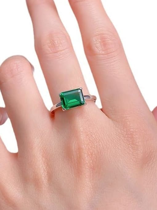 R958 Emerald Ring 925 Sterling Silver Natural Stone Geometric Luxury Band Ring