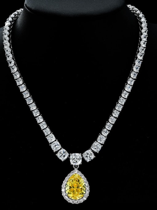 A&T Jewelry 925 Sterling Silver High Carbon Diamond Yellow Water Drop Luxury Necklace